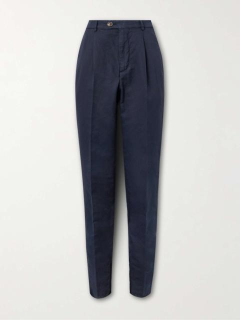 Straight-Leg Pleated Linen and Cotton-Blend Trousers