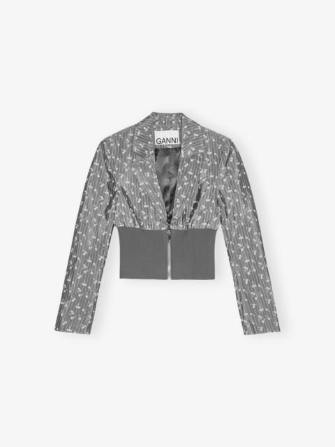 GANNI GREY JACQUARD CROPPED BLAZER