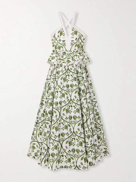 GIAMBATTISTA VALLI Floral-print cotton-poplin peplum maxi dress Green