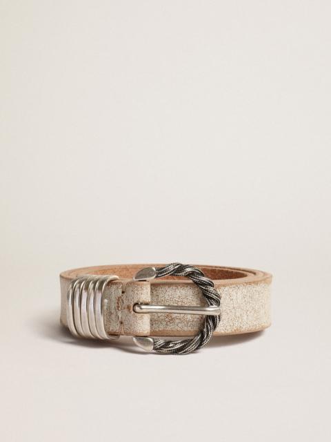 Golden Goose White and beige belt with silver colored braided buckle