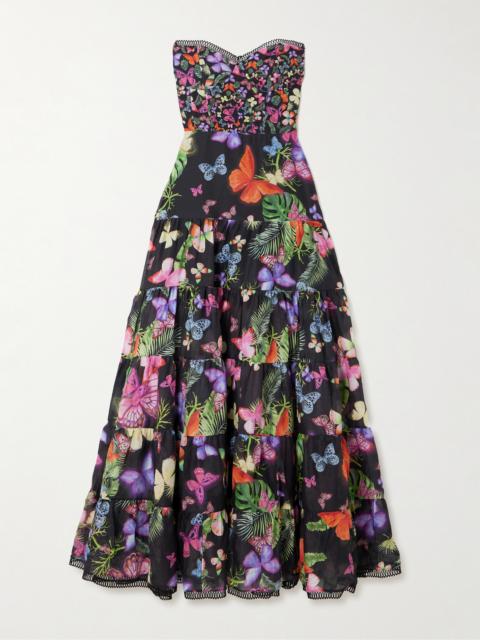 Charo Ruiz Danny Strapless Tiered Printed Cotton-blend Maxi Dress