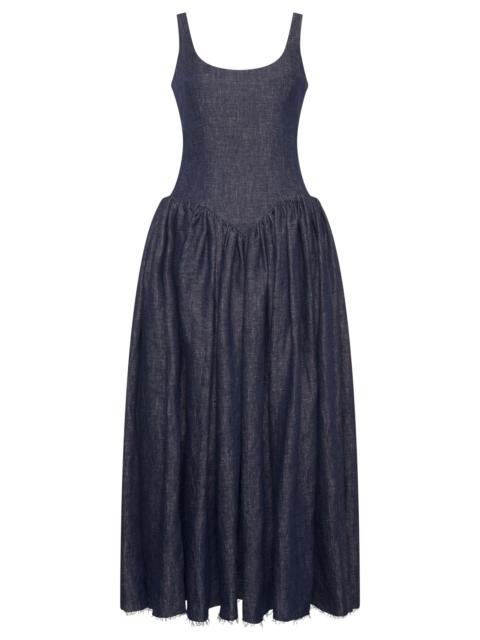 GABRIELA HEARST Isai Maxi Dress in Stone Washed Linen Denim
