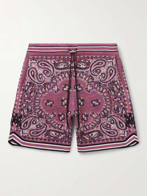 Straight-Leg Space-Dyed Bandana-Jacquard Cotton Drawstring Shorts