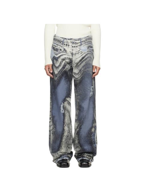 CAMPERLAB Blue Distorted Print Distressed Denim Jeans