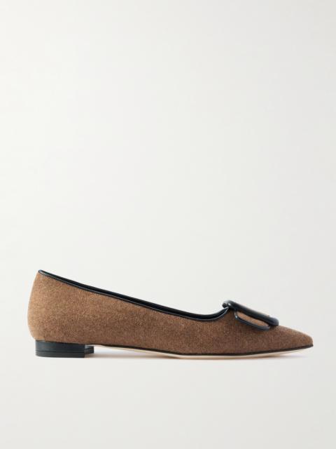 Manolo Blahnik Maysale Buckled Leather-trimmed Wool Point-toe Flats