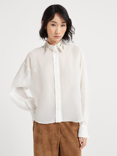 Brunello Cucinelli Cotton organza shirt with glistening herbarium embroidery collar