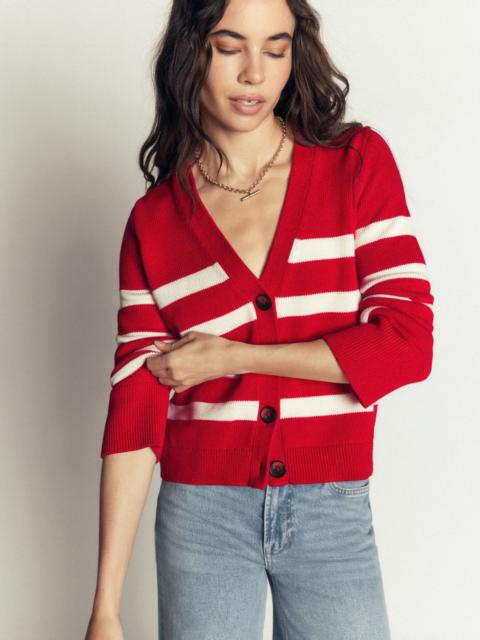 BODEN Lucy Relaxed Cotton Cardigan-Deep Red, Ivory Stripe