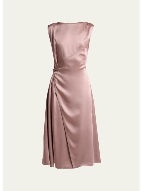Lanvin Sleeveless Satin Butttoned Wrap Midi Dress