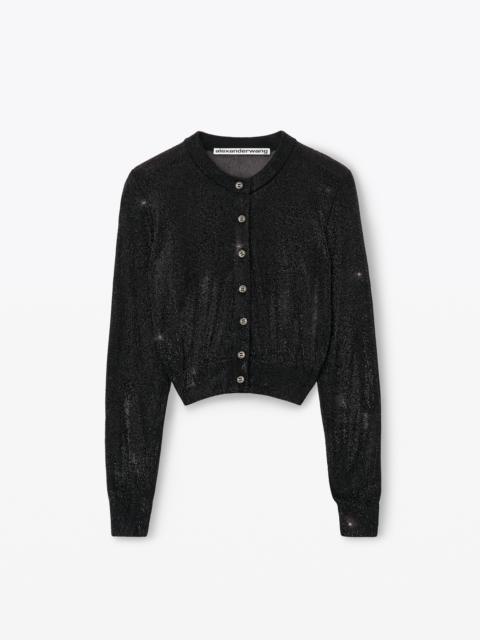 Alexander Wang Cropped Cardigan in Clear Bead Hotfix
