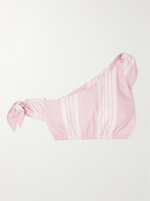 POSSE Rosie Cropped One-shoulder Tie-detailed Striped Cotton Top