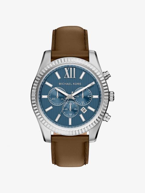 MICHAEL KORS Oversized Lexington Silver-Tone and Leather Watch