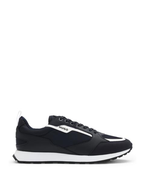 HUGO MIXED-MATERIAL TRAINERS WITH BRANDED ACCENTS