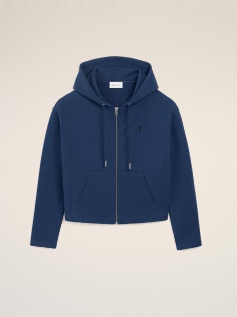 AMI Paris BLUE COTTON AMI DE COEUR ZIPPED HOODIE