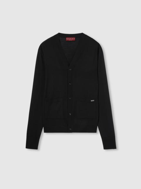 GUCCI Fine wool knit cardigan with intarsia
