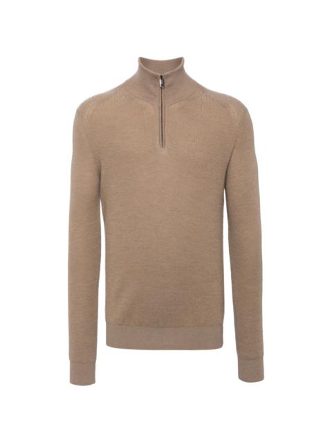 high neck zip-up jumper