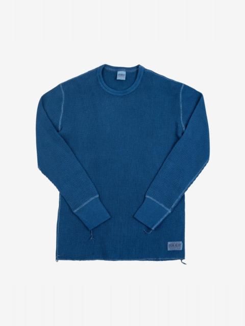 Iron Heart IHTL-1301-IND Waffle Knit Long Sleeved Crew Neck Thermal Top - Indigo Dyed