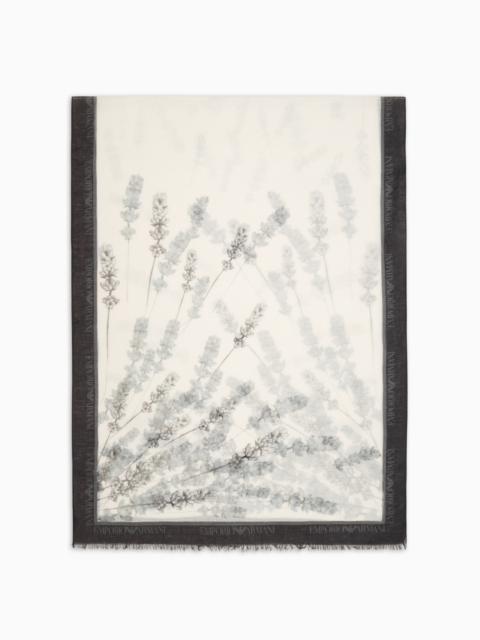EMPORIO ARMANI FLORAL-PRINT STOLE IN A MODAL AND LINEN BLEND
