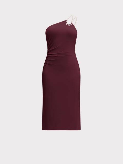 HERVE LEGER STRAPPY JERSEY MIDI DRESS W CRYSTAL TRIM