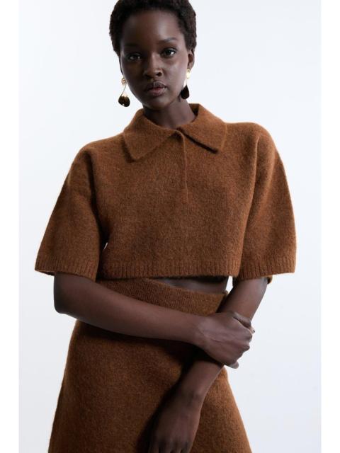 KAREN MILLEN Alpaca Wool Fluffy Knit Polo Top