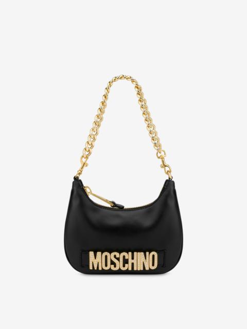 Moschino CRYSTAL LETTERING LOGO SMALL HOBO BAG