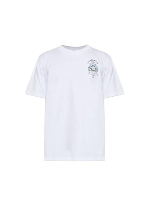 CASABLANCA WHITE HOTEL EMBLEM SHORT SLEEVE T‑SHIRT