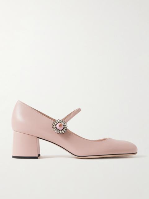 Valentino 55 Embellished Leather Mary Jane Pumps