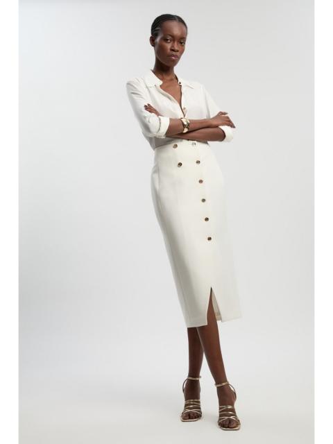 KAREN MILLEN Textured Compact Stretch Button Detail Midi Skirt