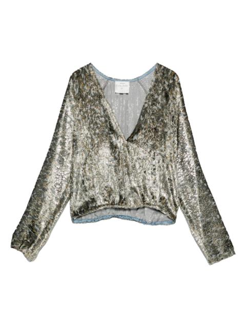 forte_forte metallic-effect V-neck blouse