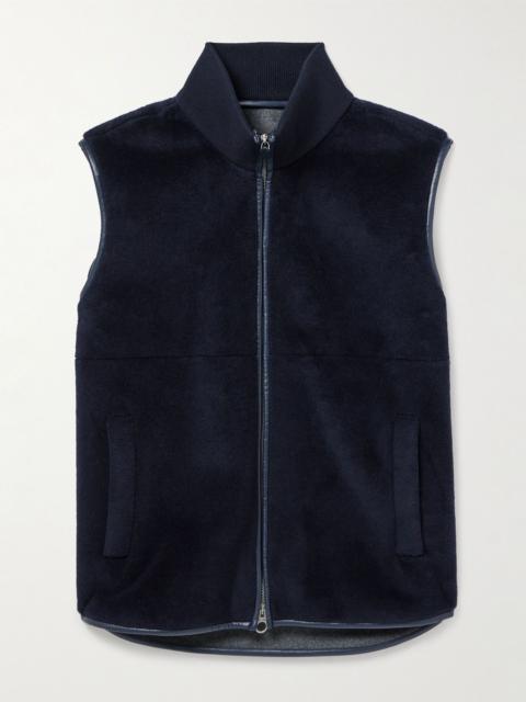 Loro Piana Ennio Leather-Trimmed Wool and Silk-Blend Fleece Gilet Blue