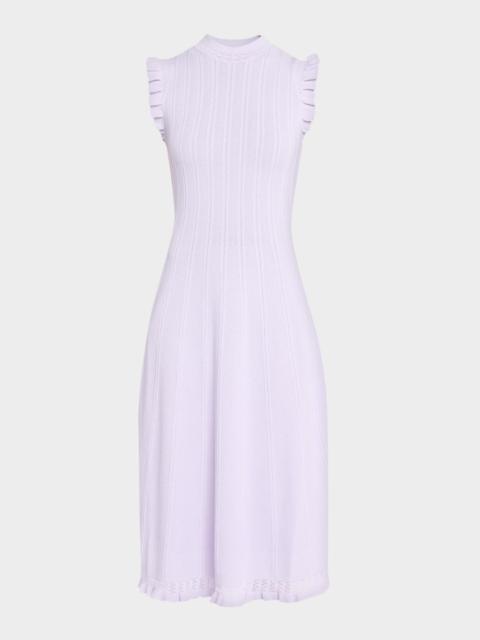 Shoshanna Tucker Ruffle-Trim Pointelle Knit Midi Dress