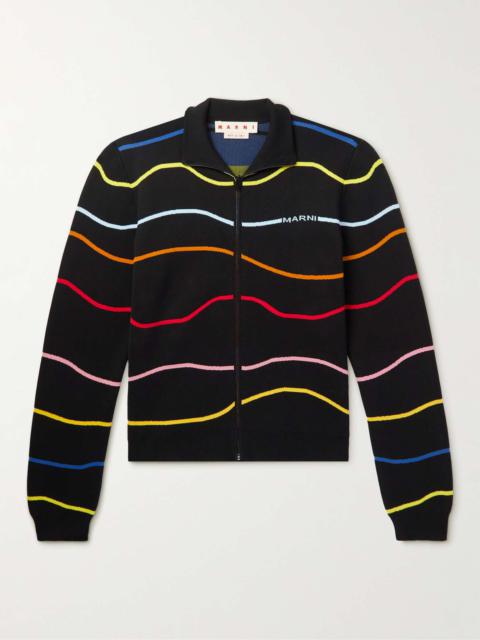 Logo-Jacquard Striped Cotton Zip-Up Sweatshirt