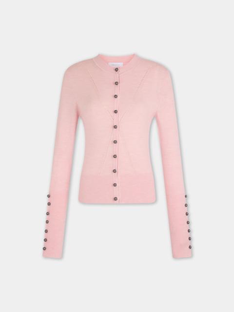 rabanne DINH VAN X RABANNE LIGHT PINK KNIT CARDIGAN WITH SIGNATURE JEWELS