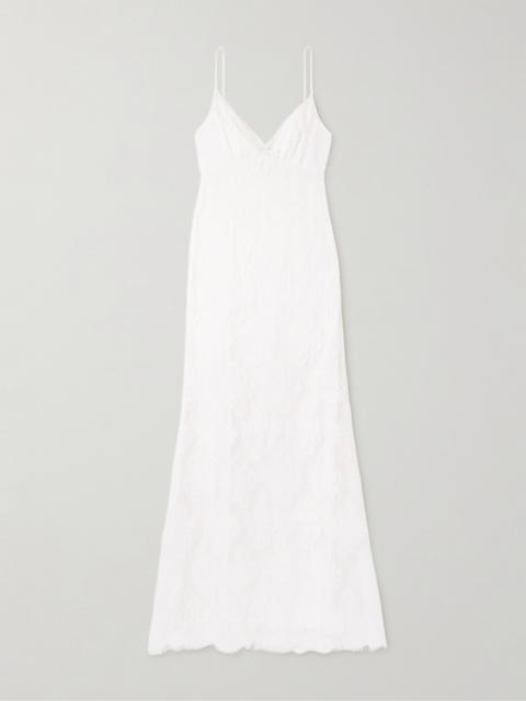 self-portrait Bow-embellished Cotton-blend And Lace Maxi Dress