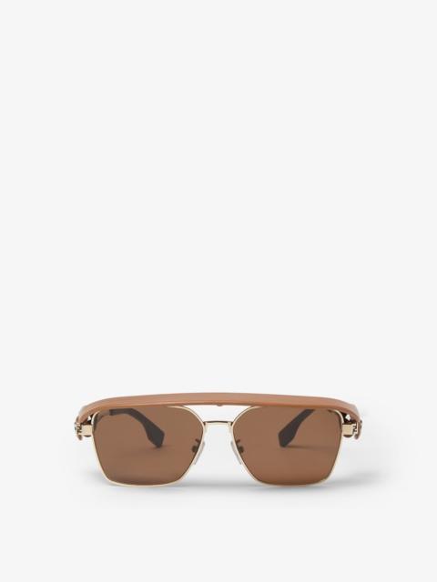 FENDI Fendi Sky Gold-colored metal sunglasses with leather visor
