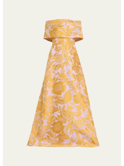 LELA ROSE Floral Fil Coupe Off-The-Shoulder Gown