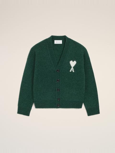 AMI Paris GREEN ALPACA CARDIGAN WITH AMI DE COEUR