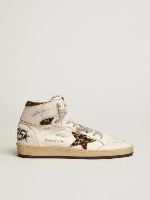 Golden Goose Sky-Star sneakers with signature on the ankle and leopard-print pony skin inserts