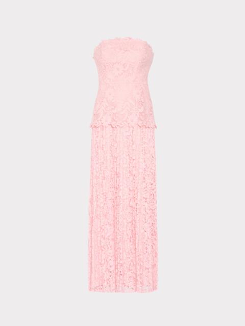 MILLY Norelle Strapless Mixed Laces Pleated Maxi Dress