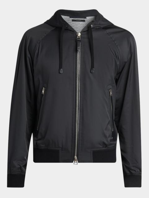 TOM FORD Men's Technical Poplin Jersey-Lined Full-Zip Hoodie