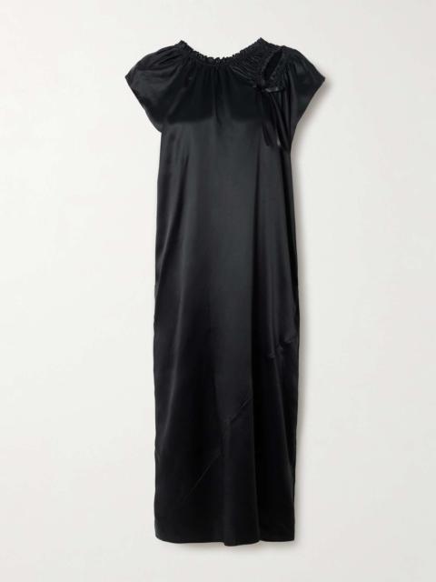 Simone Rocha Tie-detailed ruched cutout silk-satin midi dress