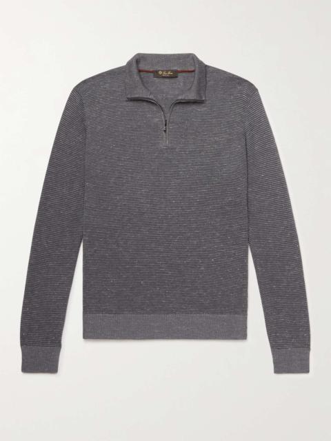 Loro Piana Slim-Fit Ribbed Silk, Cashmere and Linen-Blend Half-Zip Sweater