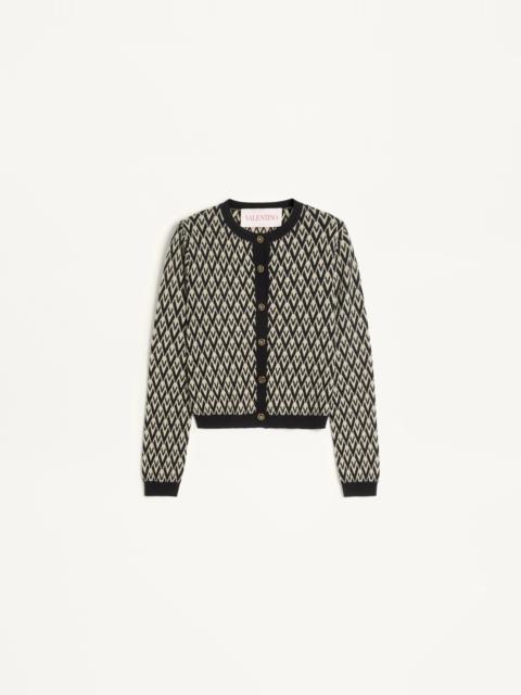 Valentino WOOL CARDIGAN WITH TOUTE LA V JACQUARD PATTERN