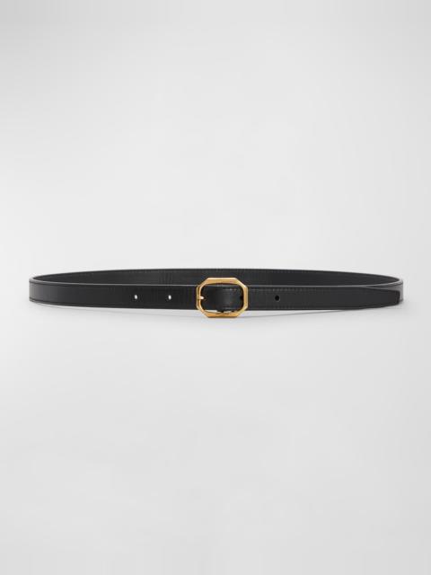 Skinny Leather Belt With Beveled Buckle