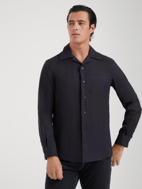 Linen easy fit shirt with camp collar and chest pocket