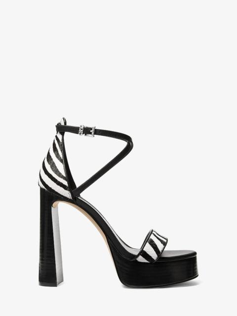 MICHAEL KORS Cami Zebra Print Calf Hair Platform Sandal
