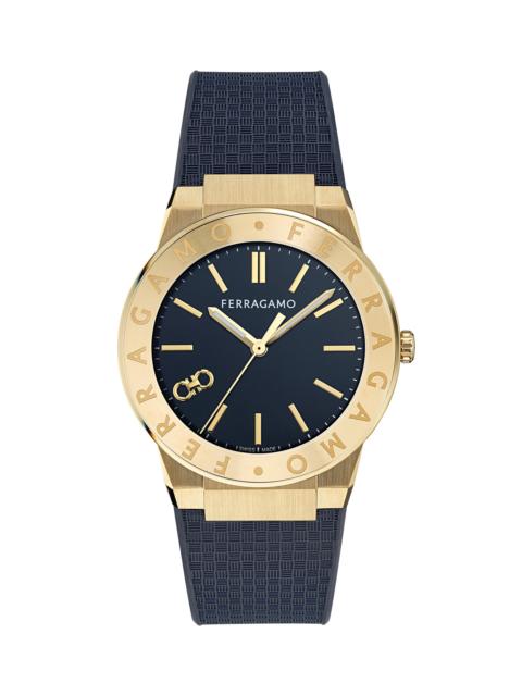 FERRAGAMO Men's Sapphire Logo IP Gold & Polyurethane Strap Watch/41MM - Blue Gold