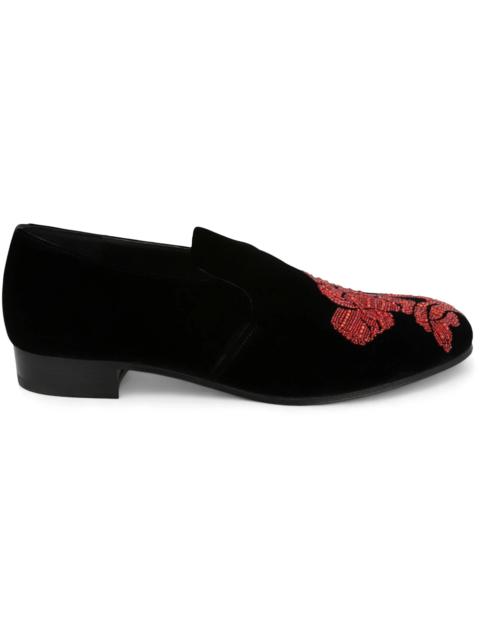 Alexander McQueen Alexander McQueen Beaded Orchid Velvet Loafers Black Red