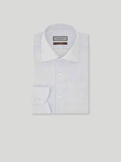 Canali WHITE AND LIGHT BLUE 140/2 COTTON STRIPED REGULAR-FIT SHIRT