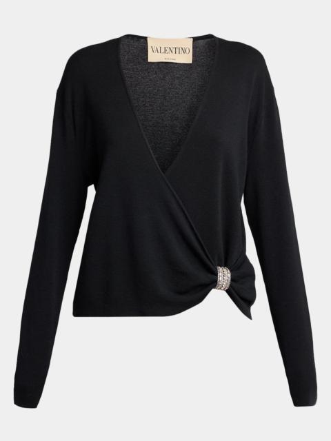 Valentino Crystal Embroidered Wrap Sweater
