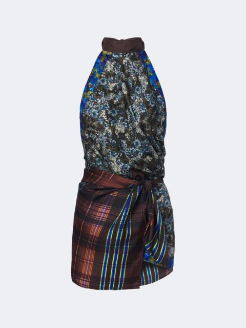 Dries Van Noten Printed halterneck silk twill minidress